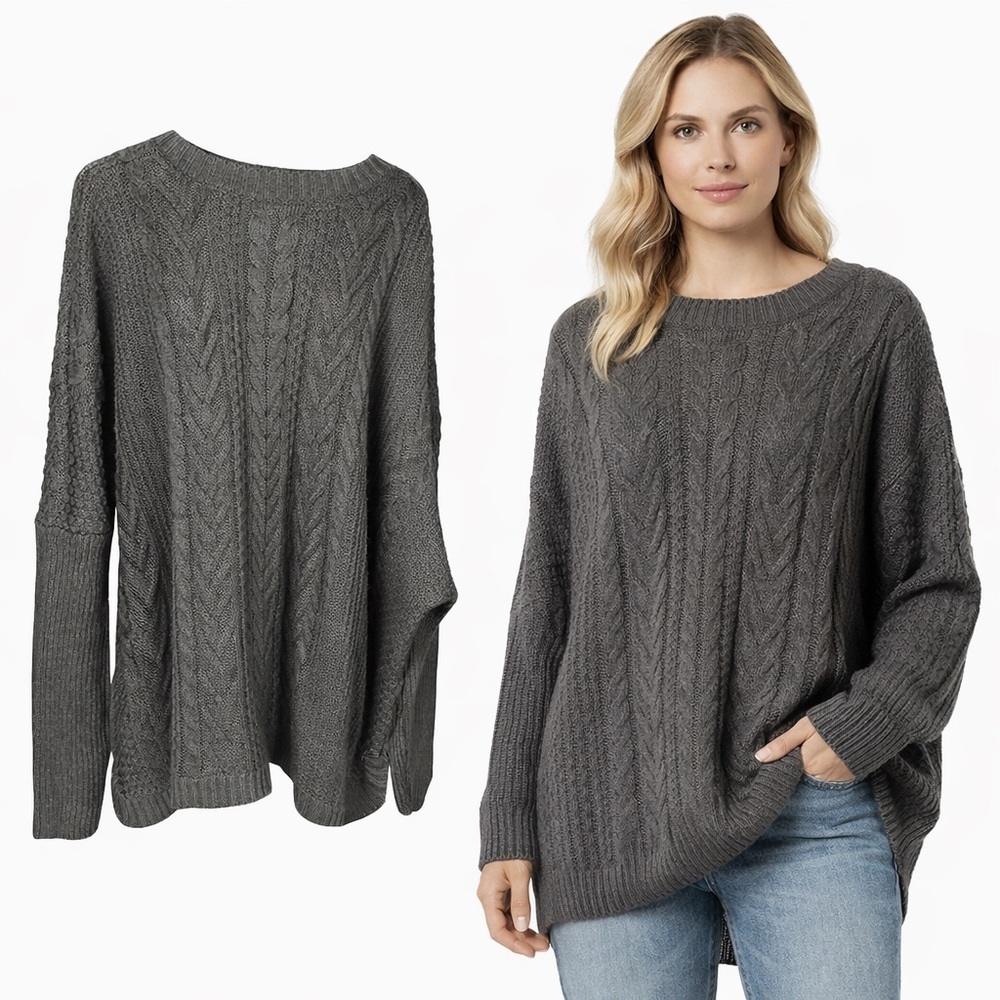 Natural Reflections | Cable Knit Sweater | Gray | Acrylic | XXL